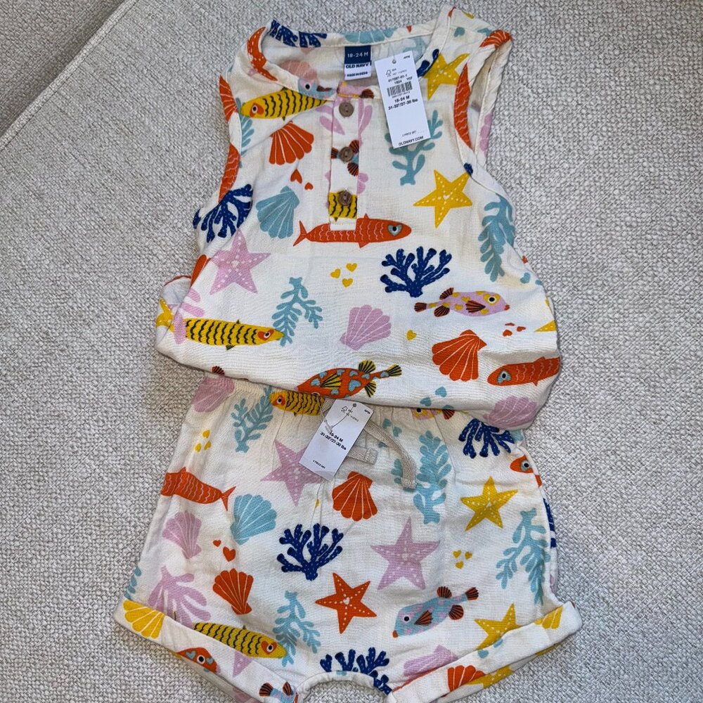 NWT!! Unisex Double-Weave Tank Top and Shorts Set for Baby